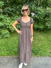 Load image into Gallery viewer, Plaid Puff Sleeve Button Down Maxi Dress
