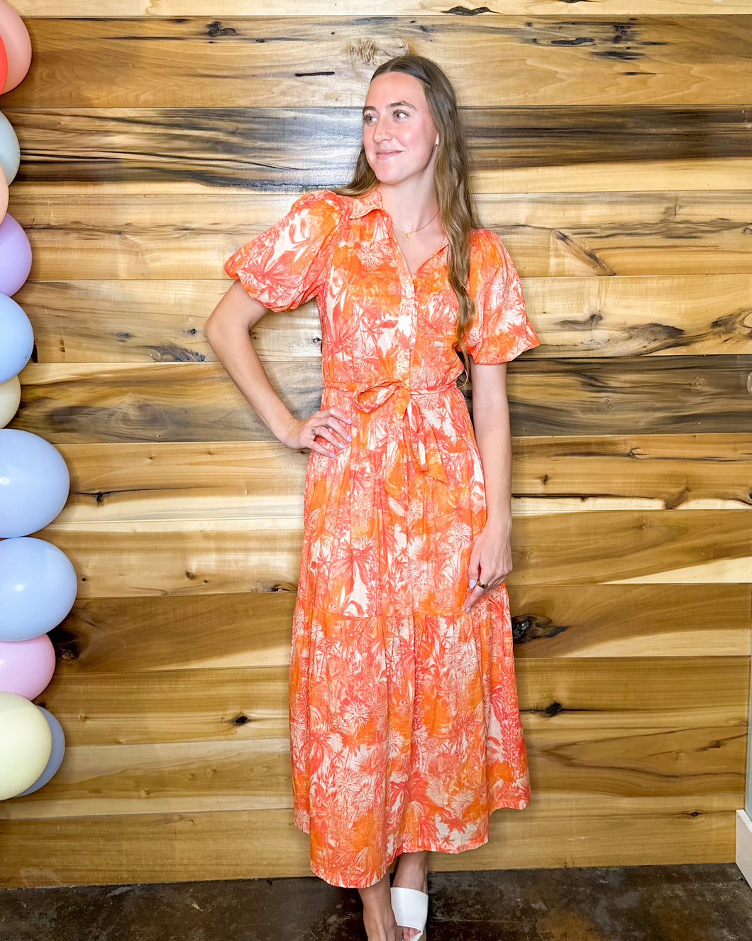 Orange Print Button Down Dress