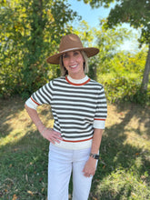 Load image into Gallery viewer, Cream Striped Short Sleeve Knit Top
