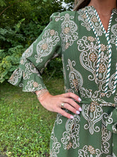 Load image into Gallery viewer, Olive Ruffled Bell Sleeve Woven Maxi Dress
