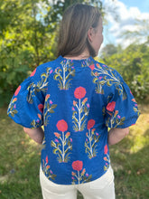 Load image into Gallery viewer, Blue Floral Puff Sleeve Top
