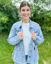 Load image into Gallery viewer, Washed Denim Peplum Jacket
