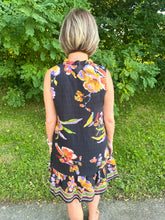 Load image into Gallery viewer, Black with Bright Floral Sleeveless Dress
