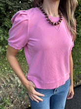 Load image into Gallery viewer, Short Sleeve Pleated Bubble Sleeve Crew Neck
