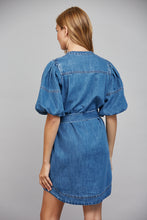 Load image into Gallery viewer, Denim V Neck Short Puff Sleeve Button Up Dress
