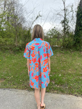 Load image into Gallery viewer, Aqua Floral Short Sleeve Dress
