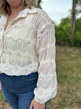 Load image into Gallery viewer, Romantic Sheer Long Sleeve Button Front Top
