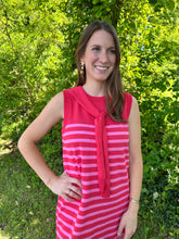 Load image into Gallery viewer, Striped Sleeveless Mini Dress with Knit Scarf Tie
