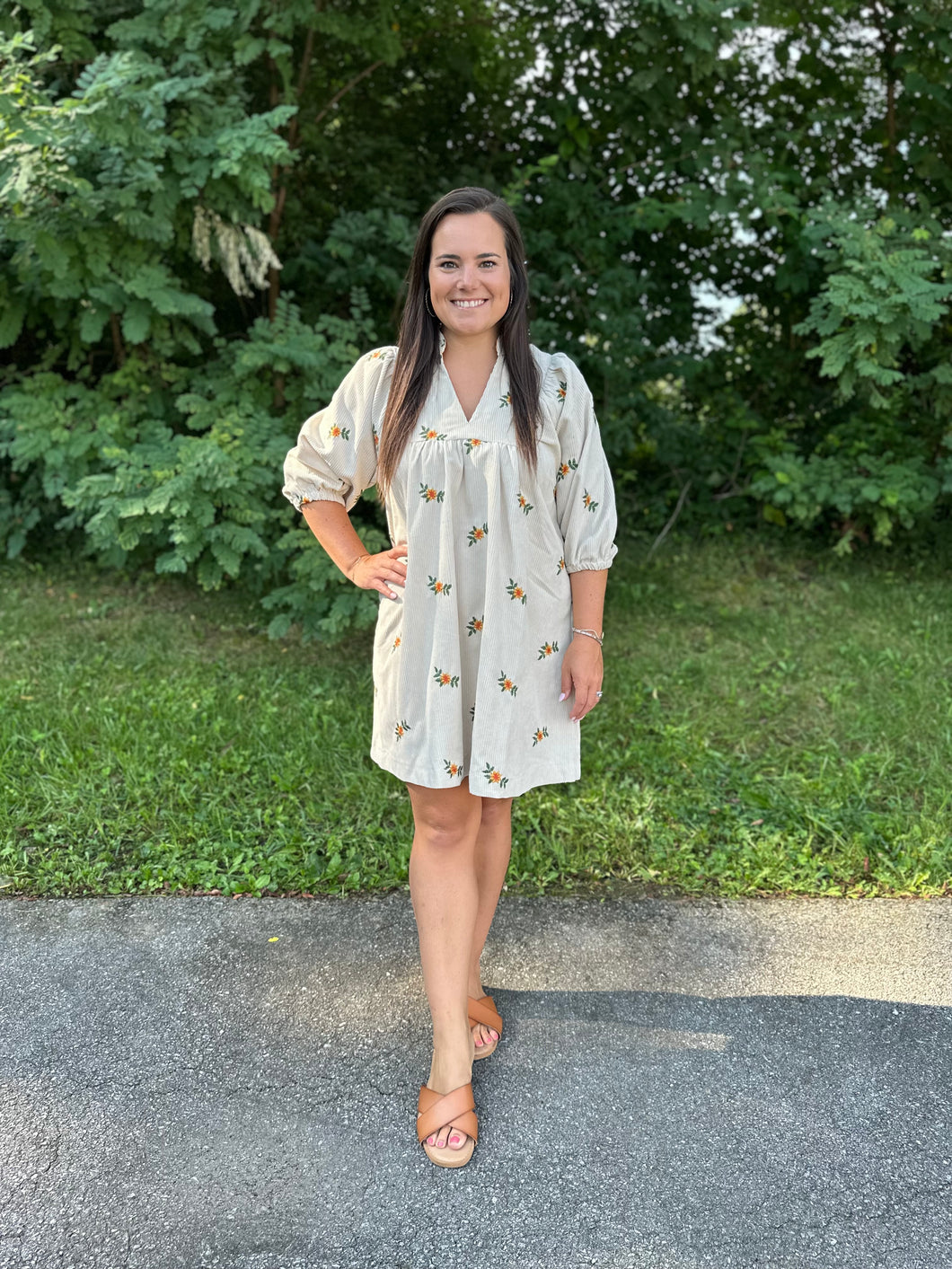 Corduroy Embroidered Dress