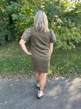 Load image into Gallery viewer, Olive Short Sleeve Embroidered Detail Dress
