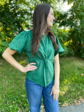 Load image into Gallery viewer, Puff Sleeve Twisted Detail Suede Top
