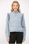 Load image into Gallery viewer, Contrast Stitching Detail Frill Collar Washed Denim
