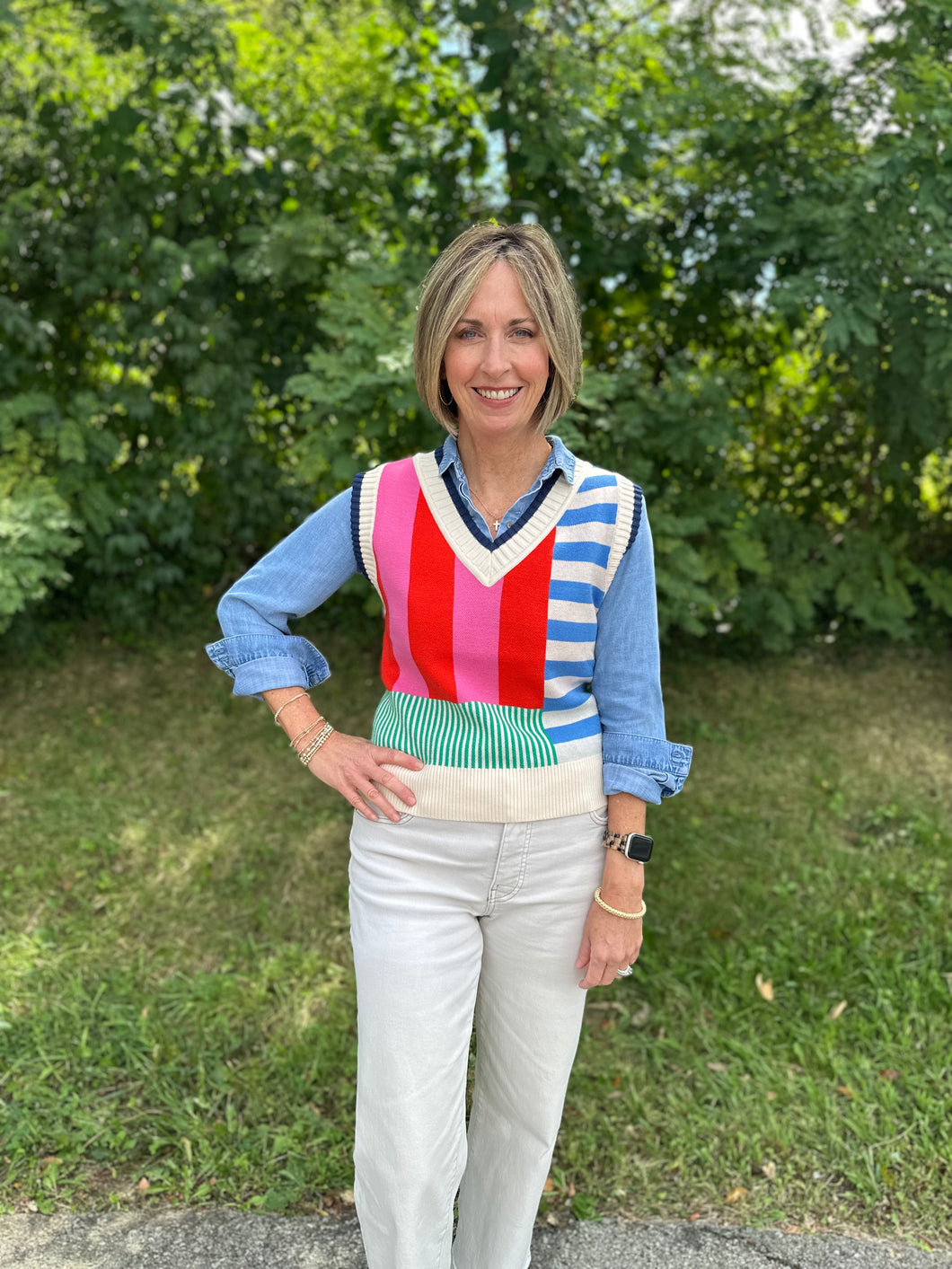 Color Block Sleeveless Striped Knit Top