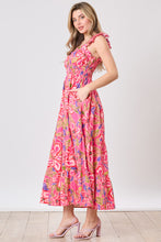 Load image into Gallery viewer, Floral Print Pleated Cotton Poplin Midi Dress
