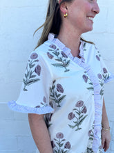 Load image into Gallery viewer, Ruffle Short Sleeve Woven Print Ruffled Placket Mini Dress
