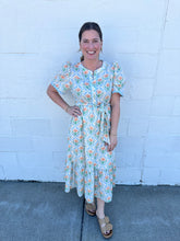 Load image into Gallery viewer, Apricot Ruffled Shoulder Floral Midi Dress
