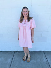 Load image into Gallery viewer, Puff Sleeve Pintuck Striped Woven Dress
