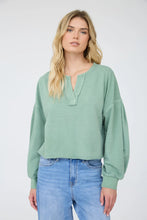 Load image into Gallery viewer, Notch Neck Boxy Long Sleeve Knit Crop Top

