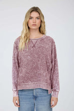 Load image into Gallery viewer, Acid Wash Long Sleeve Side Slit Knit Top
