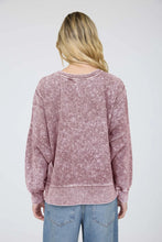 Load image into Gallery viewer, Acid Wash Long Sleeve Side Slit Knit Top
