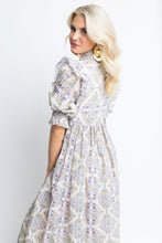 Load image into Gallery viewer, Boho Floral Puff Sleeve Crochet Trim Maxi Dress
