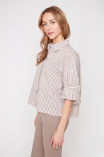 Load image into Gallery viewer, Striped Cotton Cropped Blouse with Front Pocket
