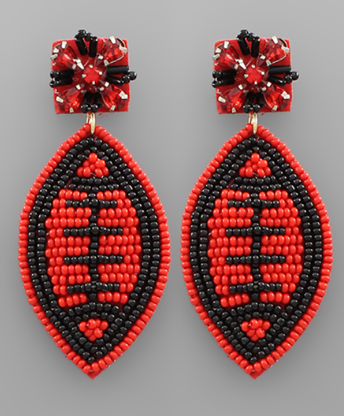 Red/Black Beaded Football Earrings