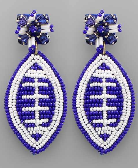 Blue/White Beaded Football Earrings