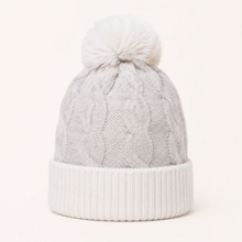 Load image into Gallery viewer, Two Tone Braided Cable Knit Pom Pom Beanie
