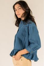 Load image into Gallery viewer, 3/4 Sleeve Bottom Ruffle Button Up Top
