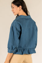 Load image into Gallery viewer, 3/4 Sleeve Bottom Ruffle Button Up Top
