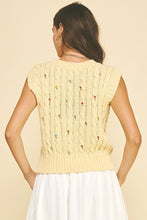 Load image into Gallery viewer, Pale Yellow Floral Embroidered Cable Knit Sweater Vest
