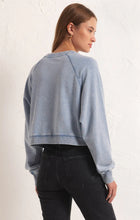 Load image into Gallery viewer, Crop Out Knit Denim Sweatshirt - Washed Indigo
