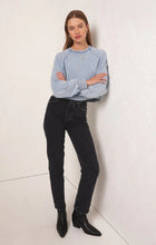 Load image into Gallery viewer, Crop Out Knit Denim Sweatshirt - Washed Indigo
