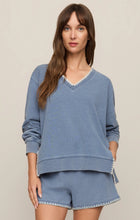 Load image into Gallery viewer, Cam Knit Denim Whipstitch Top
