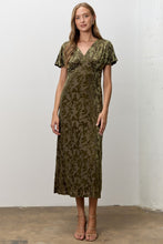 Load image into Gallery viewer, Floral Velvet V Neck Midi Dress
