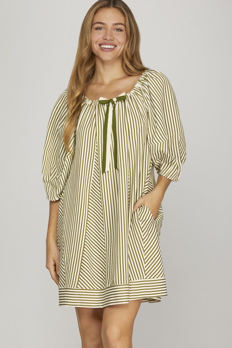 Olive Striped Mini Dress