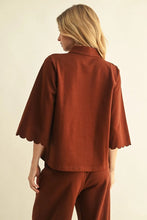 Load image into Gallery viewer, Scallop Trim 3/4 Sleeve Top &amp; Pant Set
