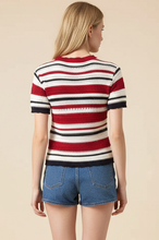 Load image into Gallery viewer, Striped Short Sleeve Crochet Knit Top

