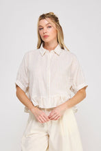 Load image into Gallery viewer, Natural Stripe Button Down Ruffle Top
