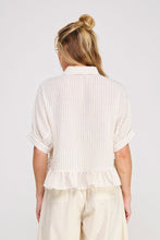 Load image into Gallery viewer, Natural Stripe Button Down Ruffle Top
