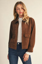 Load image into Gallery viewer, Faux Suede Long Sleeve Ruffle Trim Jacket
