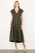 Load image into Gallery viewer, Flutter Sleeve Button Up Maxi Dress
