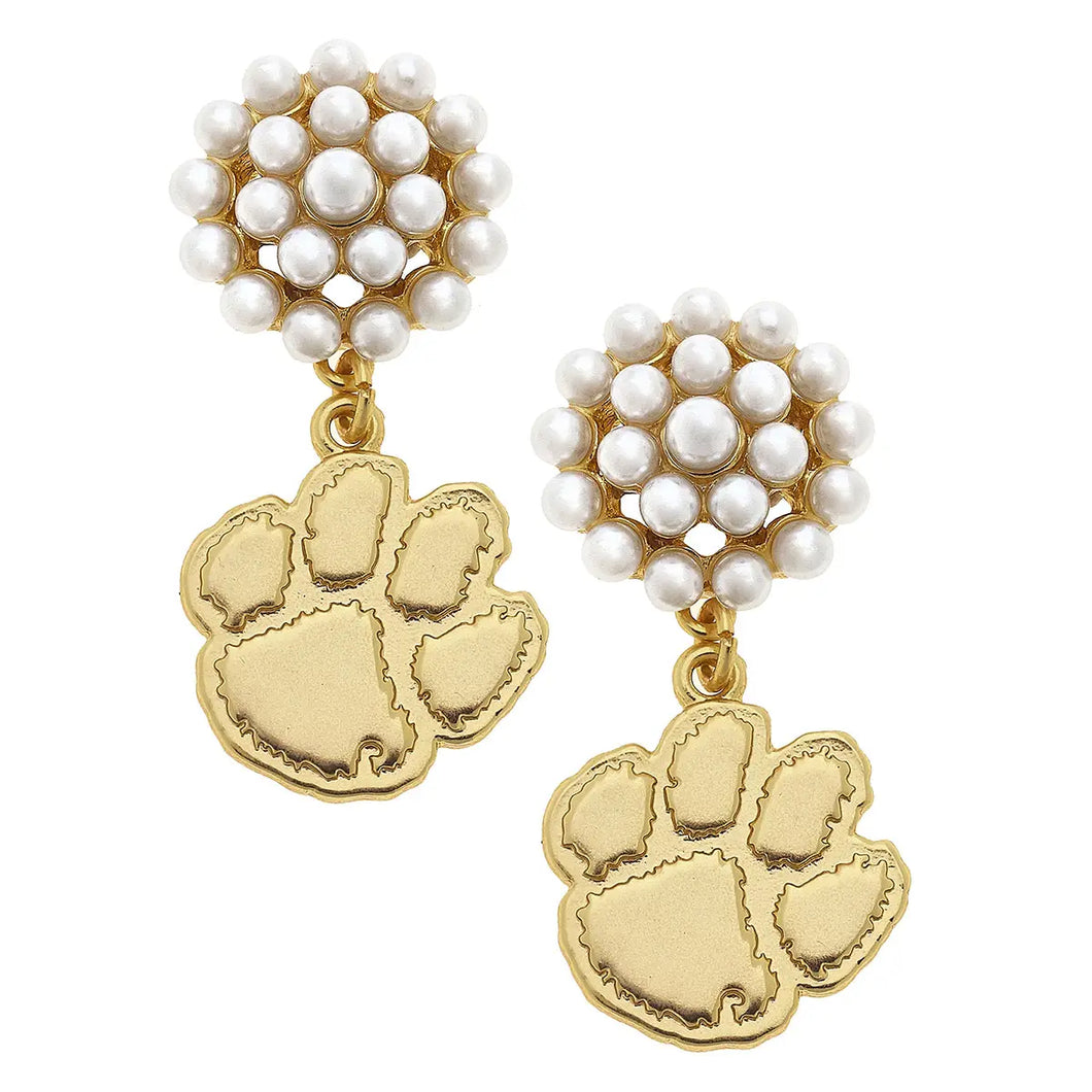 UK Wildcat Pearl Cluster 24K Gold Plated Logo Earrings