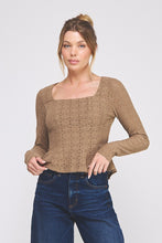 Load image into Gallery viewer, Knit Lace Square Neck Peplum Top
