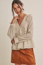Load image into Gallery viewer, Honey Striped V Neck Babydoll Wrap Top
