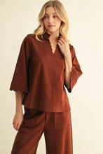 Load image into Gallery viewer, Scallop Trim 3/4 Sleeve Top &amp; Pant Set
