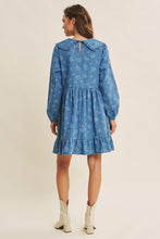 Load image into Gallery viewer, Floral Denim Mini Dress with Peter Pan Collar
