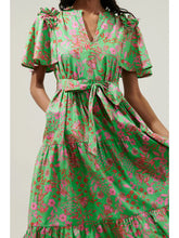 Load image into Gallery viewer, Jade Floral Escondido Tiered Shift Midi Dress
