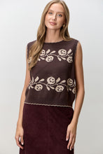 Load image into Gallery viewer, Dark Brown Floral Sweater Vest
